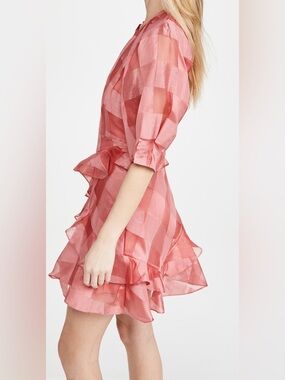 NWOT Rebecca Taylor Organza Check Mini Dress In Kiss Size 12